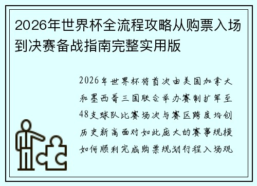 2026年世界杯全流程攻略从购票入场到决赛备战指南完整实用版 2026年世界杯全流程攻略从购票入场到决赛备战指南完整实用版